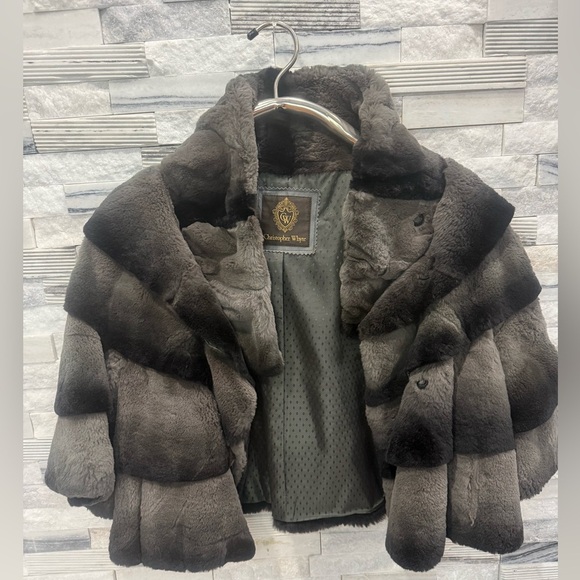 Christopher Whyte luxurious Jacket Women’s Sz M Gray Black Rabbit Fur Silk Lined - Picture 2 of 15